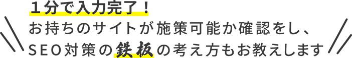 1分で入力完了！お持ちのサイトが施策可能か確認をし、SEO対策の鉄板の考え方もお教えします